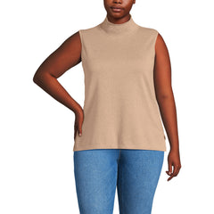 Women's Plus Size Fine Gauge Sleeveless Mock Sweater
