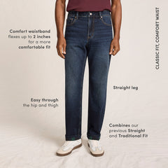 Men's Stretch Comfort Waist Easy Classic Fit Flannel Lined Jean