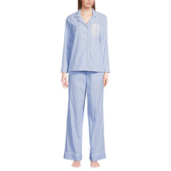 Women's Petite Cotton Poplin 2 Piece Pajama Set - Long Sleeve Top and Pants