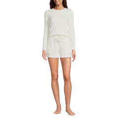 Women's Cozy Petite Brushed Rib 2 Piece Pajama Set - Long Sleeve Top and Shorts