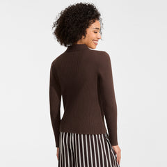 Women's Cotton Ribbed Long Sleeve Polo Sweater