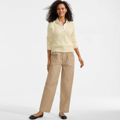 Women's Herringbone Chino High Rise Relaxed Straight Drawstring Ankle Pants