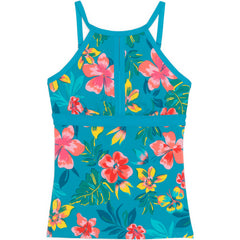 Women's Plus Size DDD-Cup Keyhole High Neck Modest Tankini Top Swimsuit Adjustable Straps Print