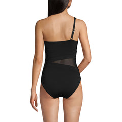 Women's Chlorine Resistant Smoothing Control Mesh High Leg One Shoulder One Piece Swimsuit