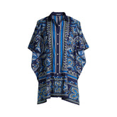 Women's Petite Cotton Poplin Button Down Kaftan Shirt Dress Swim Cover-up Print