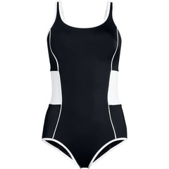 Women's Plus Size Tugless Scoop Neck Colorblock Low Leg One Piece