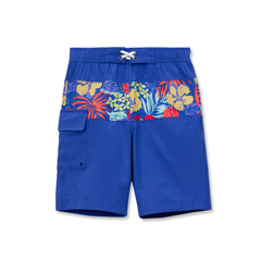 Boys Chlorine Resistant Stretch Print Blocked Hydroliner Board Swim Trunks