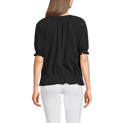 Women's Elbow Sleeve Lightweight Jersey Gathered Adjustable Hem Blouse