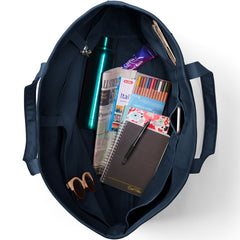Extra Large Solid Color 5 Pocket Open Top Long Handle Canvas Tote Bag