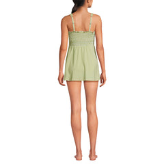 Womens Square Neck Smocked Mini Swim Dress