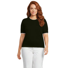 Women's Plus Size Double Trim Cotton Crew Neck Tee Sweater