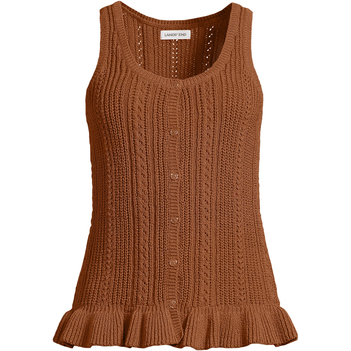 Women's Plus Size Cotton Boucle Ruffle Hem Sleeveless Sweater