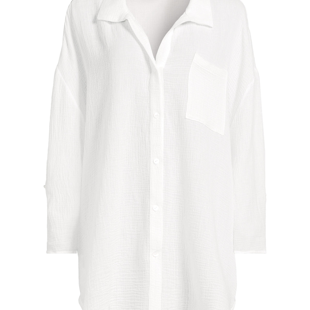 Women's Petite Oversized Gauze Button Front Cover-Up Shirt