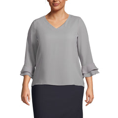Women's Plus Size 3/4 Flutter Sleeve Crepe Blouse