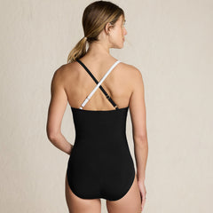Women's Long Torso SlenderSuit Pleated Low Leg One Piece Swimsuit