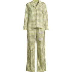 Women's Petite Cotton Poplin 2 Piece Pajama Set - Long Sleeve Top and Pants
