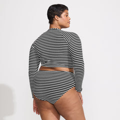 Women's Plus Size Crochet Long Sleeve Bikini Top and High Waisted Bottoms Swimsuit Set