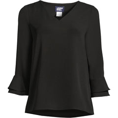 Women's Petite 3/4 Flutter Sleeve Crepe Blouse