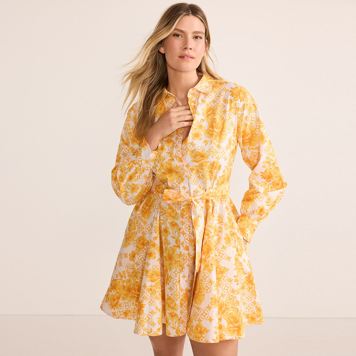 Women's Poplin Button Front Dress with Godets