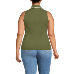 Women's Plus Size Sleeveless Micro Rib Polo