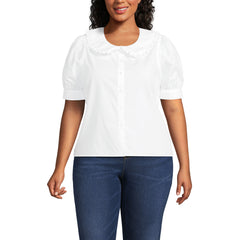 Women's Plus Size Carefree Cotton Puff Sleeve Statement Collar Shirt