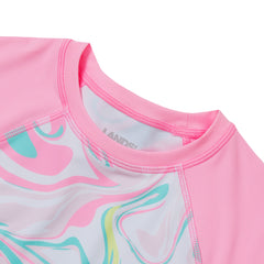Girls Slim Chlorine Resistant Short Sleeve Rash Guard 3 Piece Swimsuit Set
