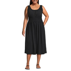 Women's Plus Size Creaseless Scoop Neck Smocked Midi Dress