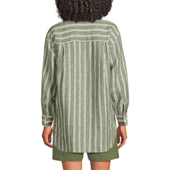 Women's Petite Linen Oversized Button Front Shirt