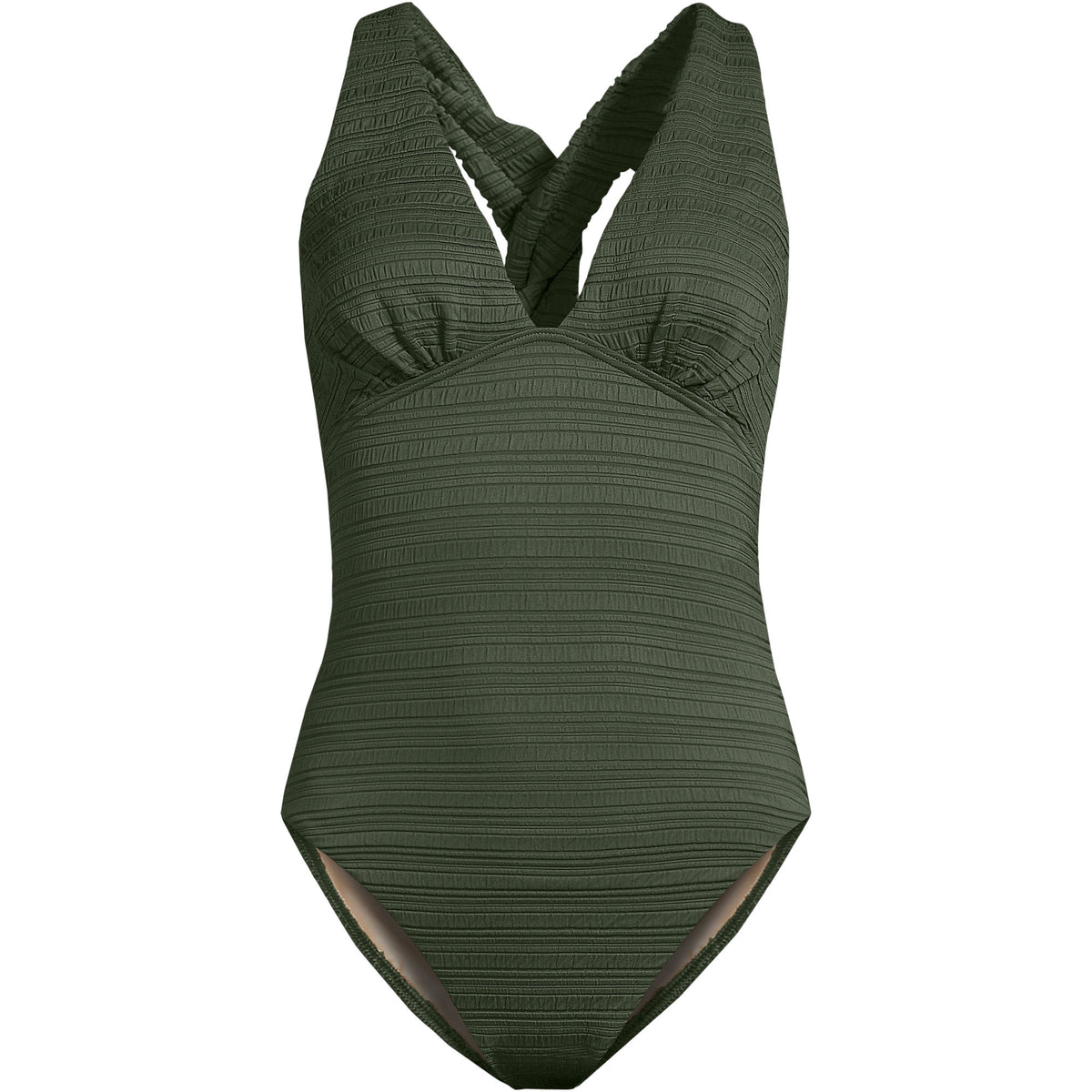 Women's Seersucker Plunge Twist Back Ultra High Leg One Piece Swimsuit