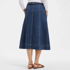 Women's Soft Denim A-line Midi Skirt