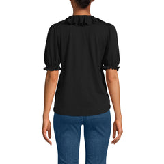 Women's Puff Sleeve Slub Ruffle Pintuck Top