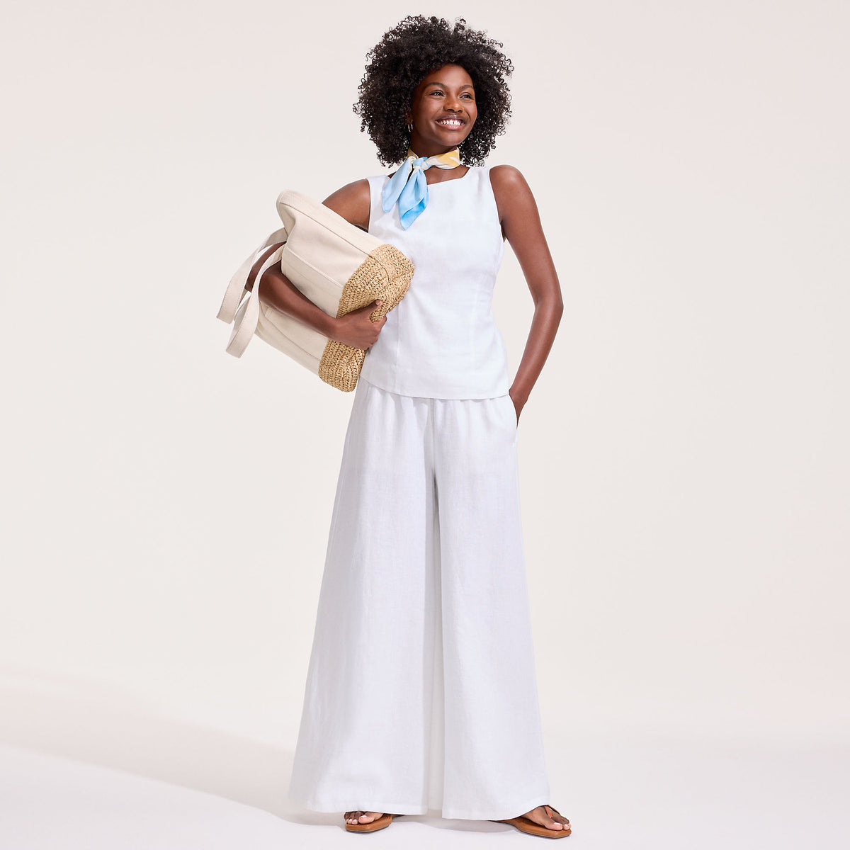 Women's Linen High Rise Palazzo Pants - Set Bottom