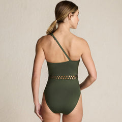 Women's Long Macrame One Shoulder High Leg One Piece Swimsuit