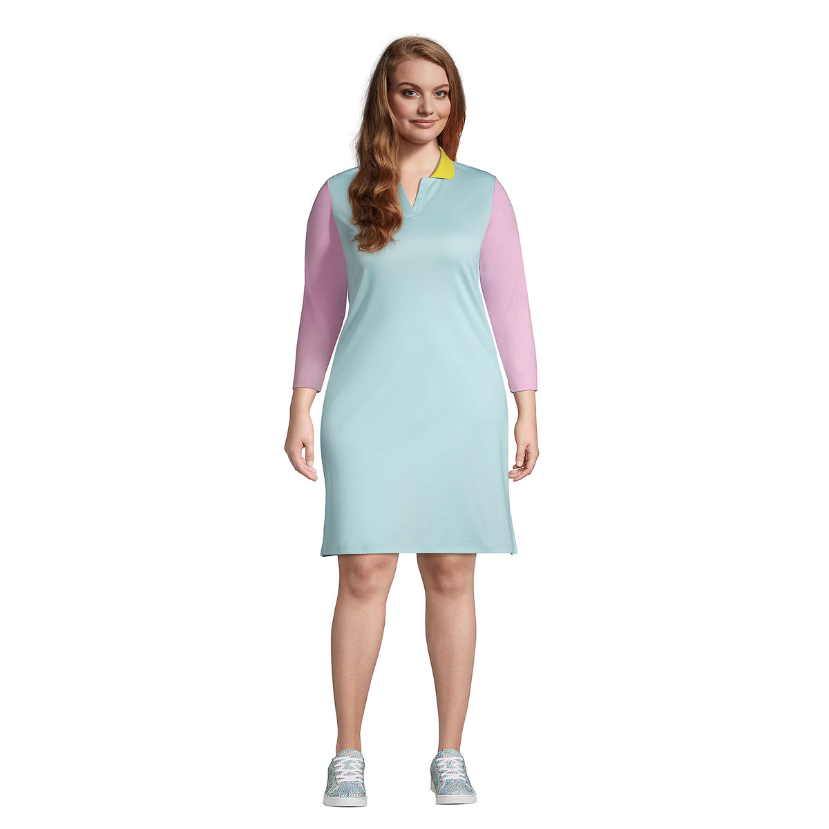 Women's Plus Size Supima Cotton 3/4 Sleeve Polo Dress