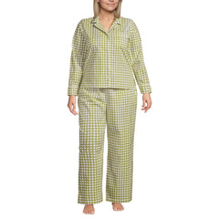 Women's Plus Size Cotton Poplin 2 Piece Pajama Set - Long Sleeve Top and Pants