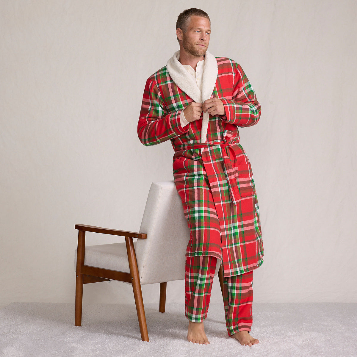 Men's Sherpa Fleece Lined Flannel Robe