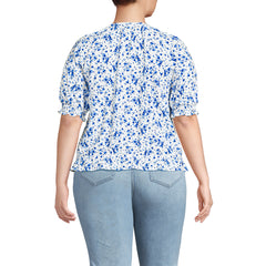 Women's Plus Size Elbow Sleeve Lightweight Jersey Gathered Adjustable Hem Blouse
