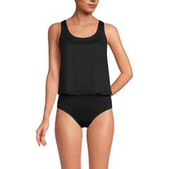 Women's Long Torso Scoop Neck One Piece Fauxkini Swimsuit
