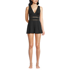 Women's Long Mesh V-neck Mini Swim Dress Swimsuit