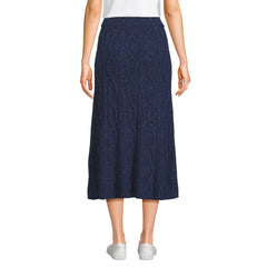 Women's Petite Cozy Lofty Cable Fluted Midi Sweater Skirt