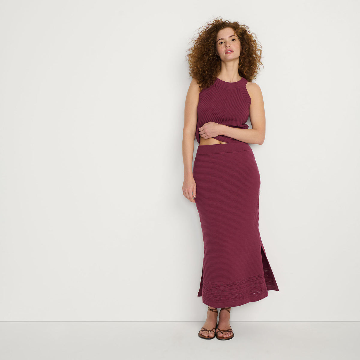 Women's Cotton Pointelle Sweater Maxi Skirt - Set Bottom