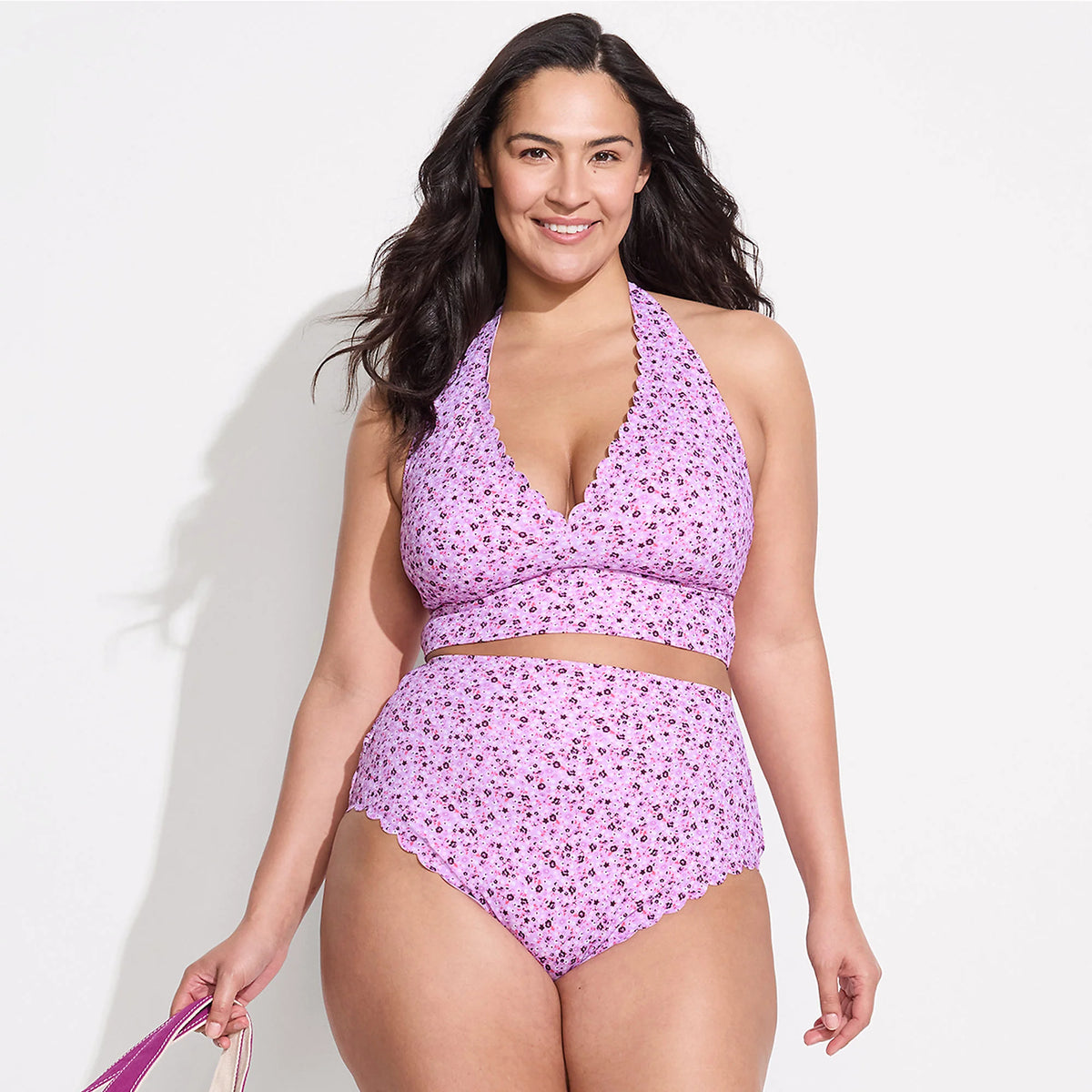 Women's Plus Size Tugless Scallop High Waisted Bikini Bottoms