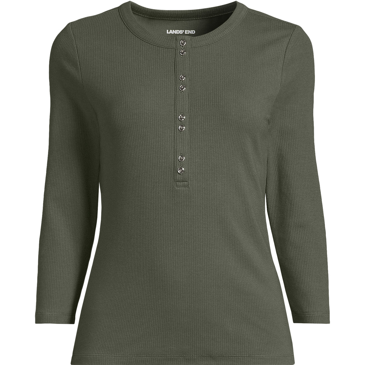 Women's Plus Size 3/4 Sleeve Polished Rib Henley Top
