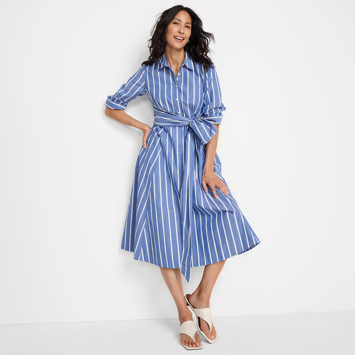 Women's Petite Poplin Midi Wrap Front Dress