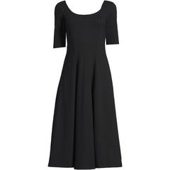 Women's Petite Starfish Elbow Sleeve Midi Fit and Flare Dress