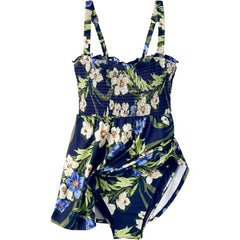 Womens Plus Size Square Neck Smocked Mini Swim Dress