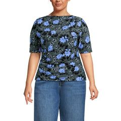 Women's Plus Size Elbow Sleeve Silky Knit Ruched Top
