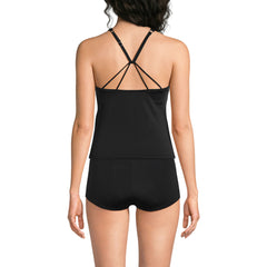 Women's Long Torso Tugless High Neck Strappy Back Tankini Top
