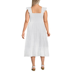 Women's Plus Size Cotton Dobby Smocked Dress with Ruffle Straps