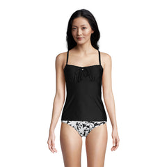 Women's Long Chlorine Resistant Tie Front Underwire Tankini Swimsuit Top Adjustable Straps